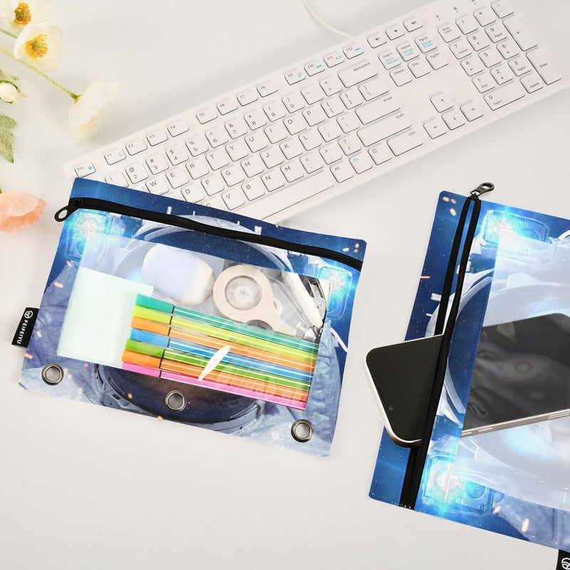 BOENLE Astronaut Cat Space Pencil Pouch for 3 Ring Binder, 2 Pack Waterproof Pencil Bags Clear Window Zipper School Office Supplies - Image 5